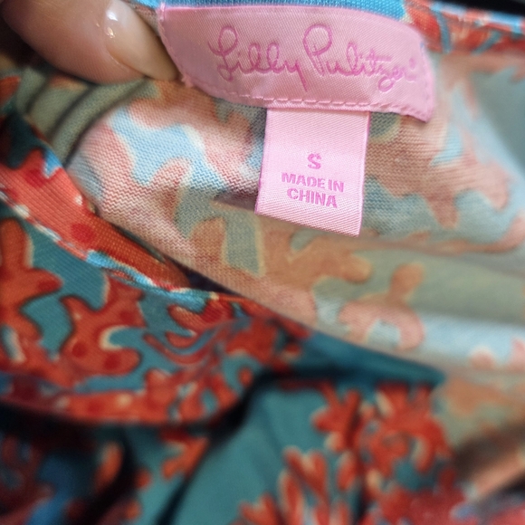 Lilly Pulitzer Vibrant Coral Blue Midi Dress Size Small EUC PTP 29 Length 35 - Picture 4 of 4